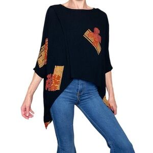 Chantik Bali Black Tribal Printed Asymmetrical Oversized Blouse